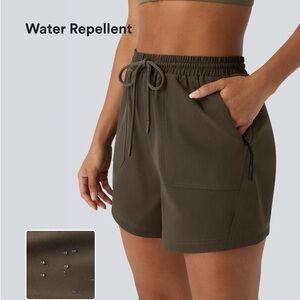 HA01.- Water Repellent High Waisted Drawstring Hiking Shorts Side Zipper Pockets